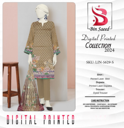 bin Saeed Digital Printed Collection” 3pcs Lawn | Unstitched Collection Casual Wear